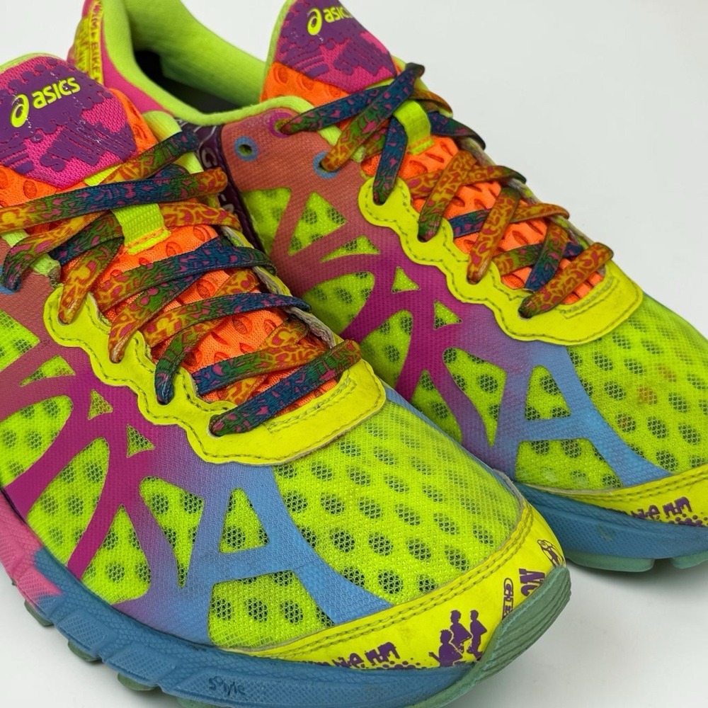 ASICS Gel Noosa Tri 7.5 Womens Neon Running Shoes Multicolor Triathlon Sneakers - Picture 2 of 9